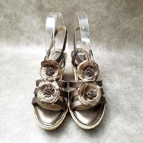 Strictly Comfort Womens F14617 Sz 6.5 M Brown Strappy 3.5" Wedge Sandals Flower - Picture 2 of 11